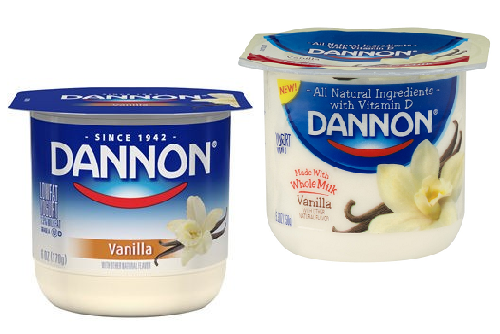 Dannon Lowfat and Whole Milk Vanilla Yogurt