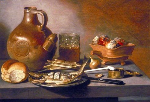 Still Life With Herring, Wine, And Bread