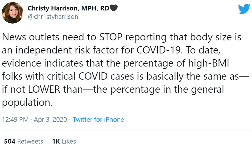 Stop Reporting Tweet from Christy Harrison