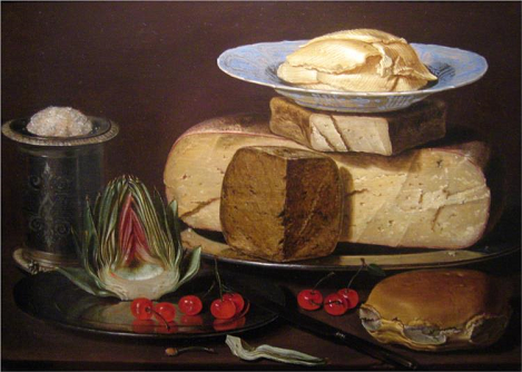 Still Life with Cheeses, Artichoke, and Cherries