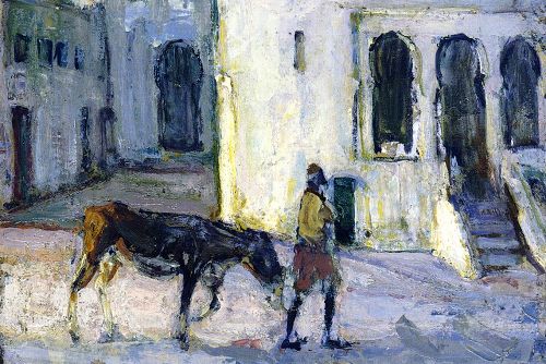 Man Leading a Donkey in Front of the Palais de Justice, Tangier