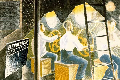 Men Operating Submarine Controls