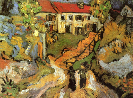 Village Street and Steps in Auvers with Two Figures