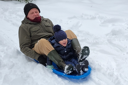 Teddy and Teddy Sledding