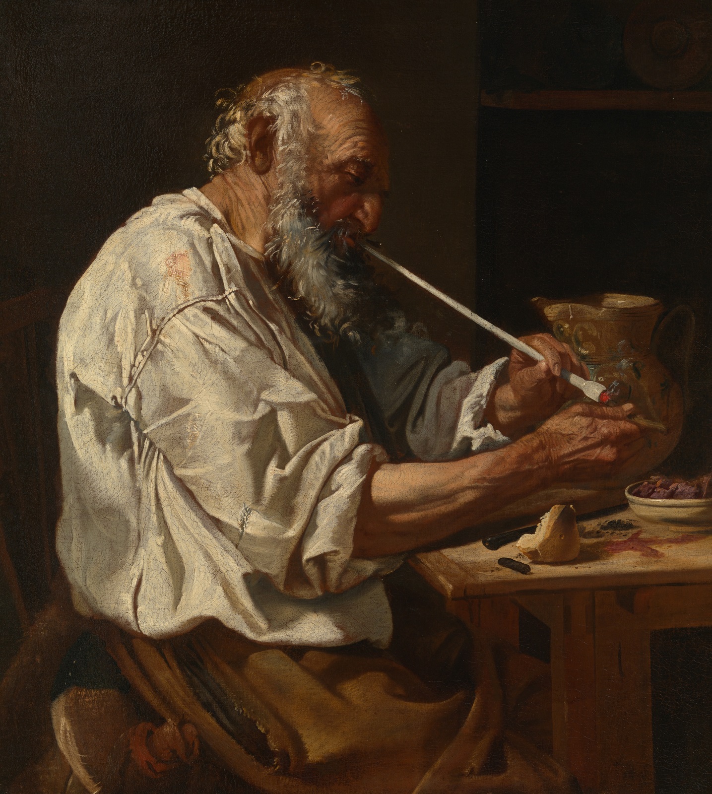 Old Man Lighting a Pipe