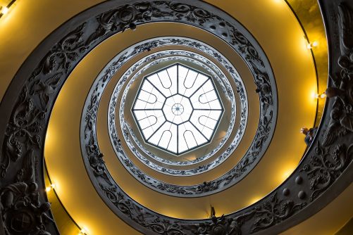 Looking Up at the Vatican Museums Spiral Staircase