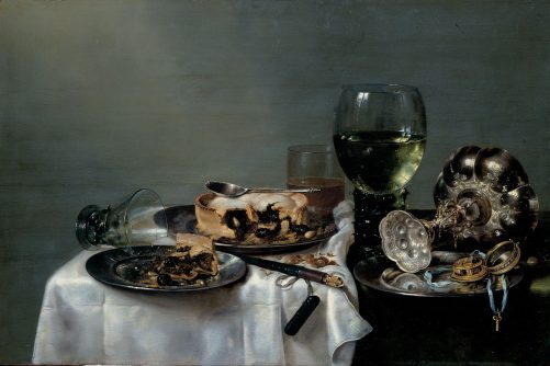 Breakfast Table with Blackberry Pie, painting by Willem Claeszoon Heda