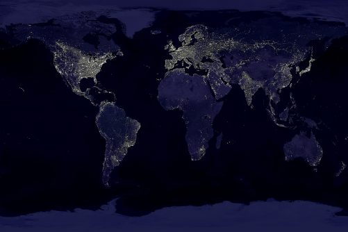 Map of Earth’s City Lights, image created with data from the Defense Meteorological Satellite Program by Craig Mayhew and Robert Simmon