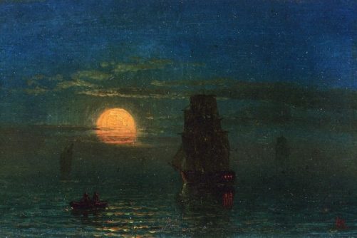 Ships in Moonlight, painting by Albert Bierstadt