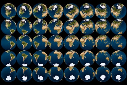An Orthographic projection of the Earth, illustration by Cmglee