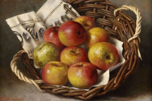 Apples in a Basket, painting by Helen Augusta Hamburger