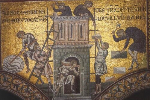 Babel Tower Construction, mosaic in Monreale Cathedral