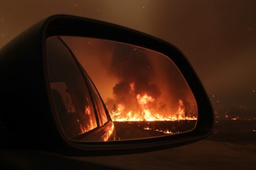 Disaster in the Rearview Mirror, illustration created for ConscienHealth