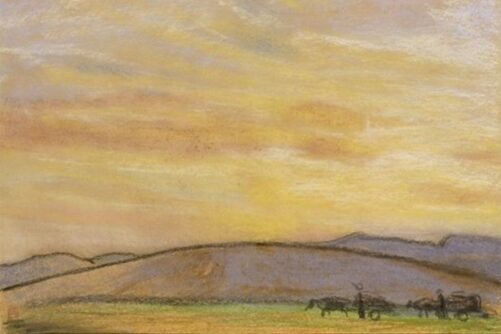 Sunrise Over the Mongolian Plateau, painting by Fujishima Takeji
